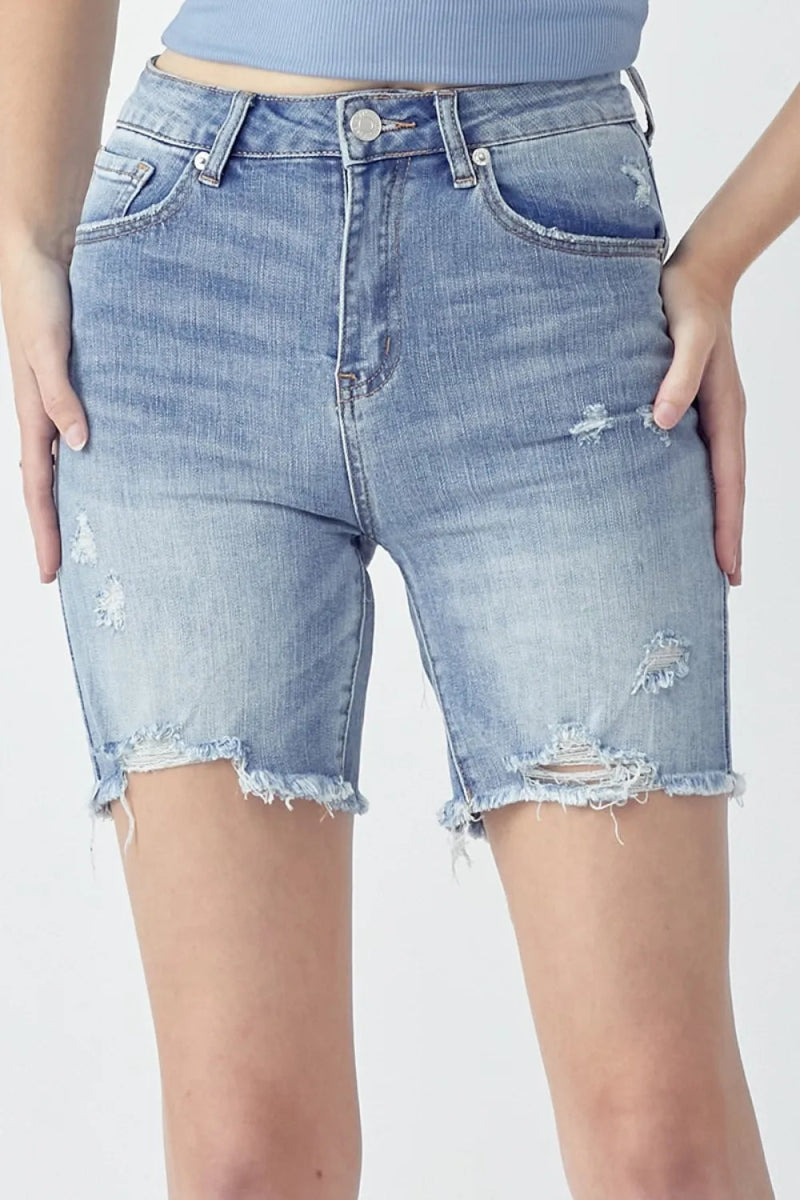 RISEN High Rise Distressed Denim Shorts for Women - Love Salve