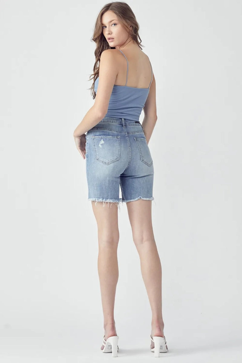 RISEN High Rise Distressed Denim Shorts for Women - Love Salve