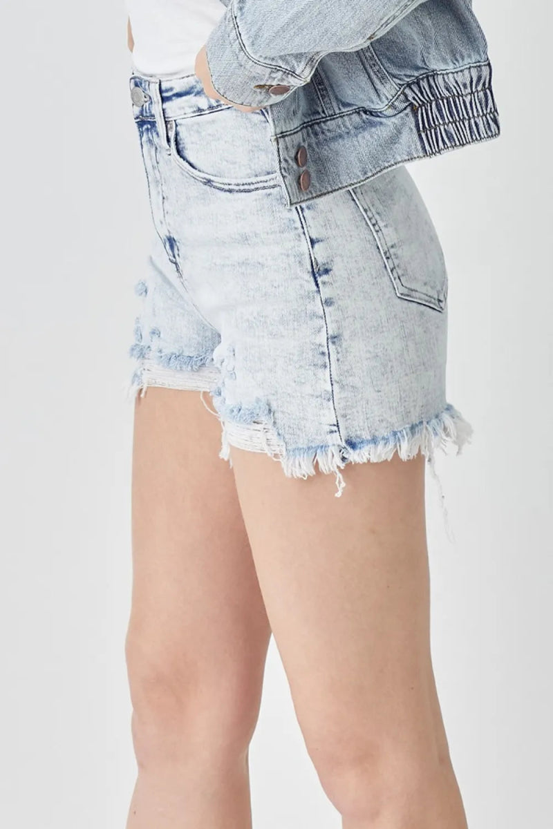 RISEN Raw Hem Distressed High Rise Denim Shorts for Women - Love Salve