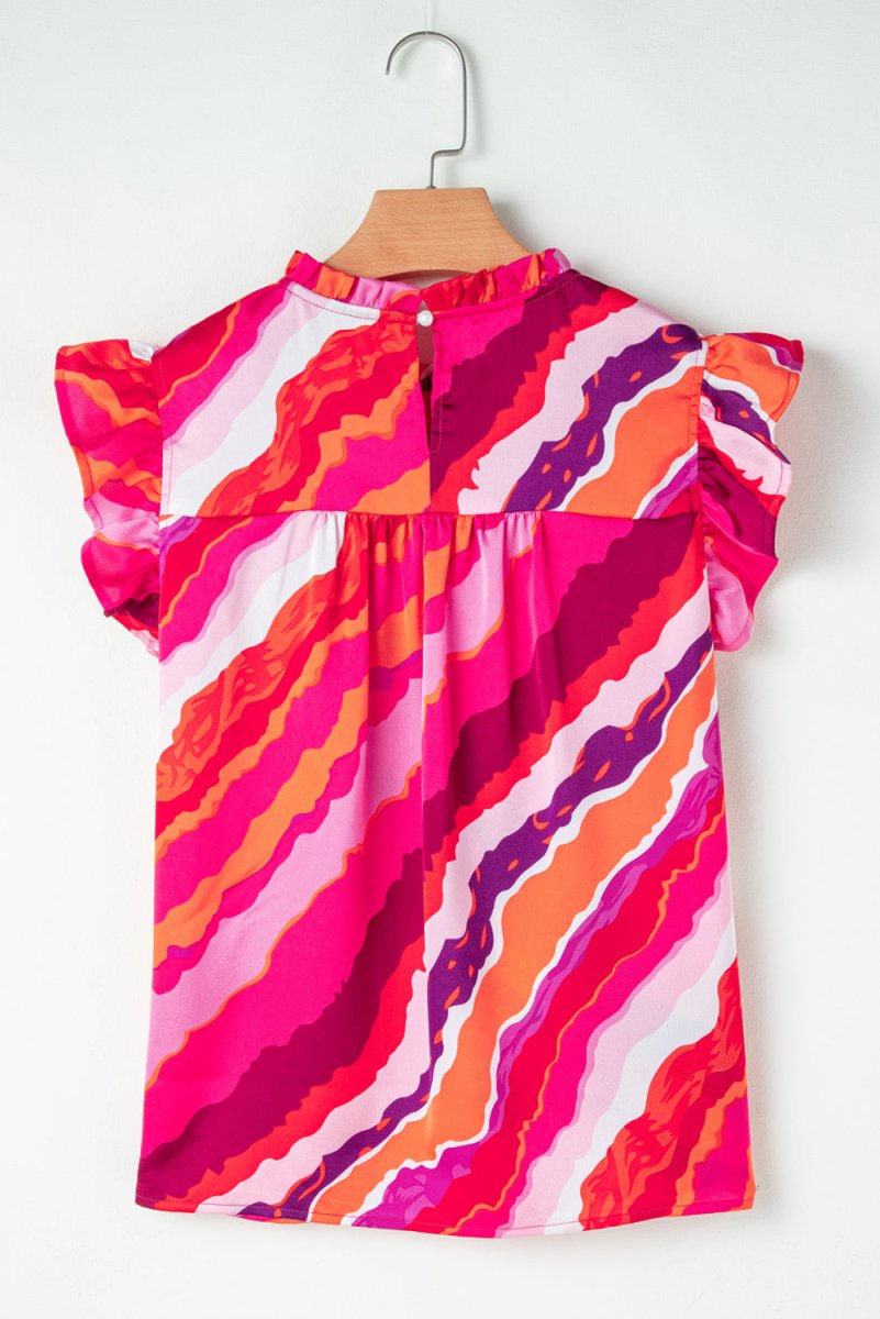 Rose Abstract Print Shirred Yoke Ruffled Blouse for Casual Wear - Love Salve