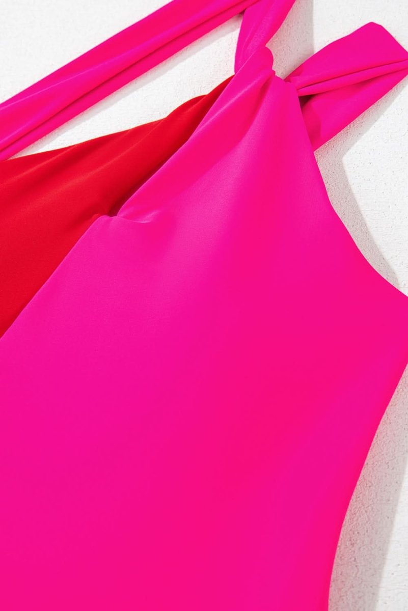 Rose Red Backless One Shoulder Two - Toned One Piece Swimsuit - Love Salve