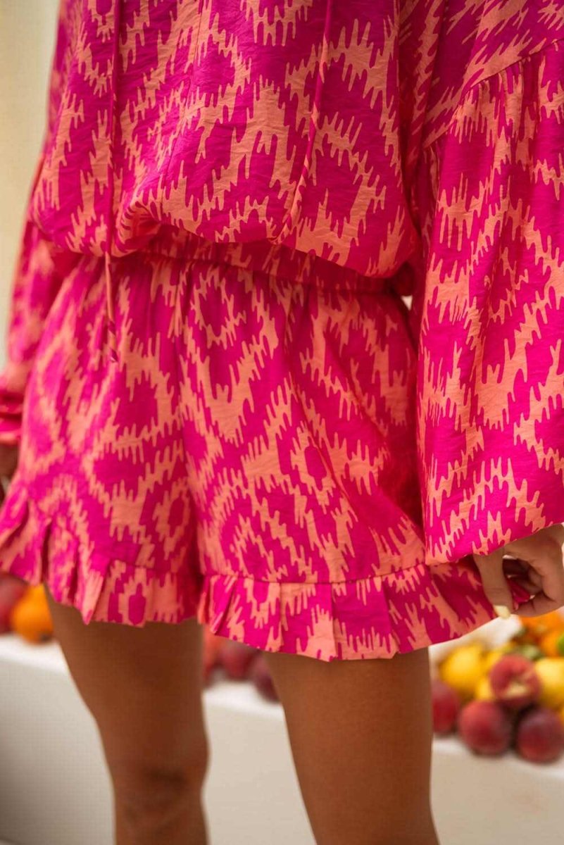 Rose Western Aztec Geometric Print Top and Ruffled Shorts Set - Love Salve