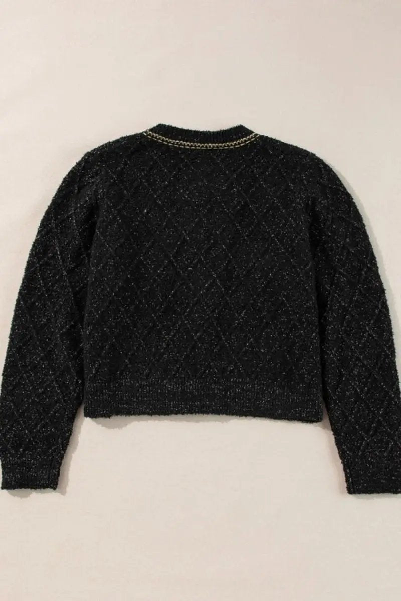 Round Neck Button Up Long Sleeve Cardigan - Love Salve