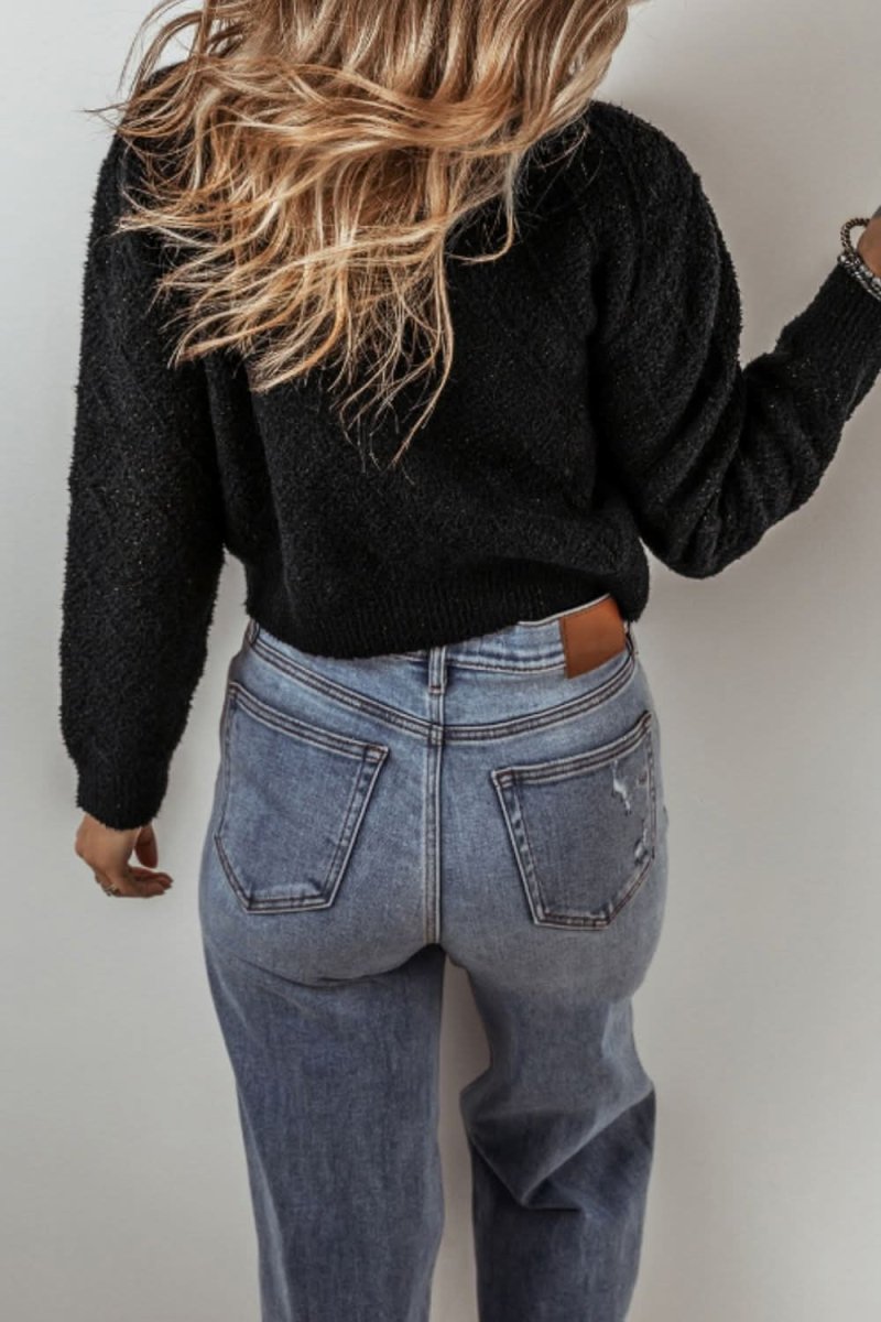 Round Neck Button Up Long Sleeve Cardigan - Love Salve