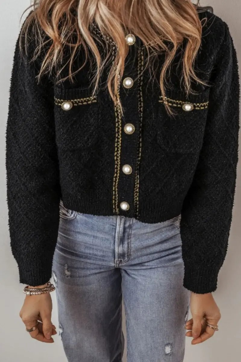 Round Neck Button Up Long Sleeve Cardigan - Love Salve