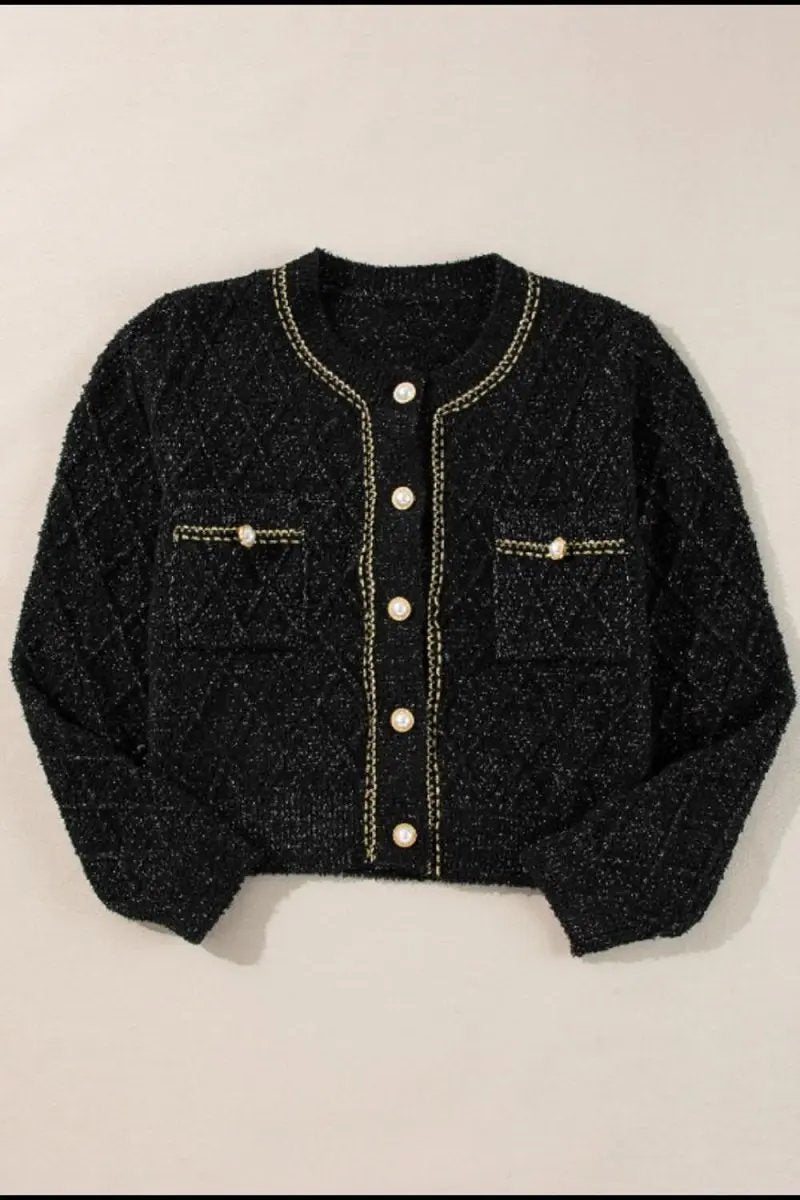 Round Neck Button Up Long Sleeve Cardigan - Love Salve