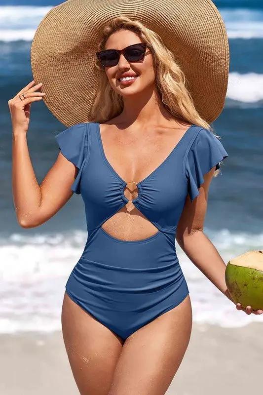 Ruffle O-Ring Cutout One Piece Bathing Suit for Women - Love Salve
