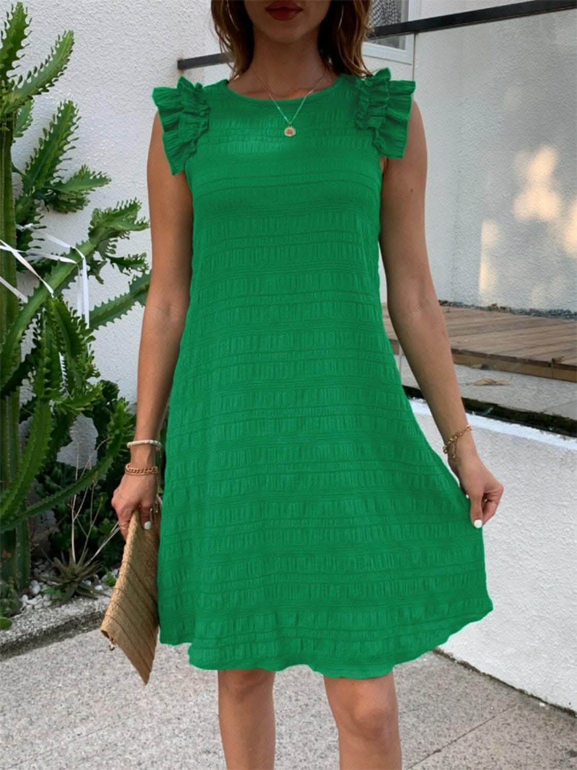 Ruffled Round Neck Sleeveless Dress - Love Salve