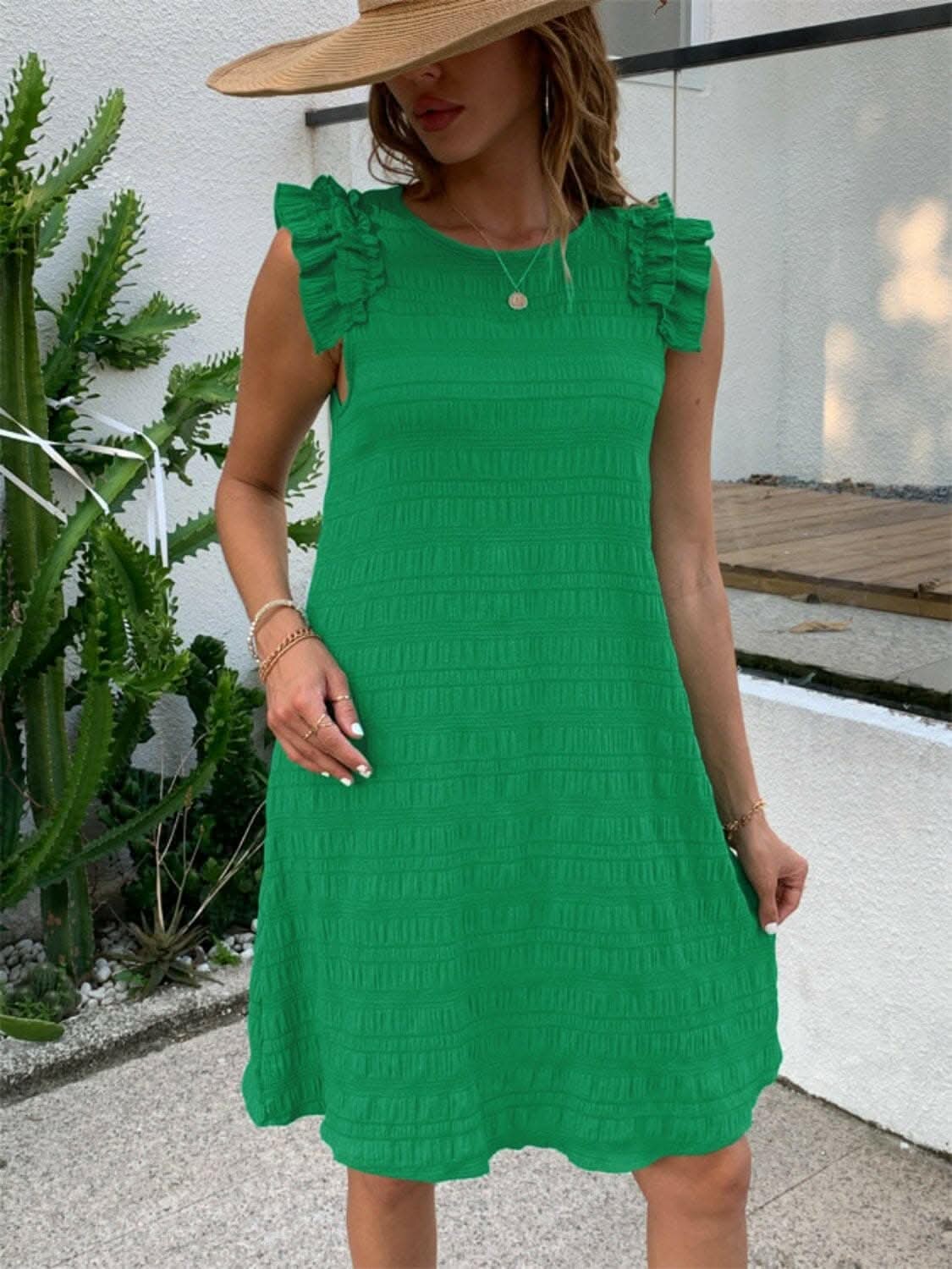 Ruffled Round Neck Sleeveless Dress - Love Salve