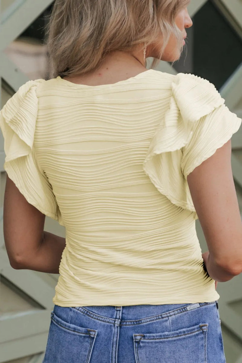 Ruffled Round Neck Textured Top - Love Salve