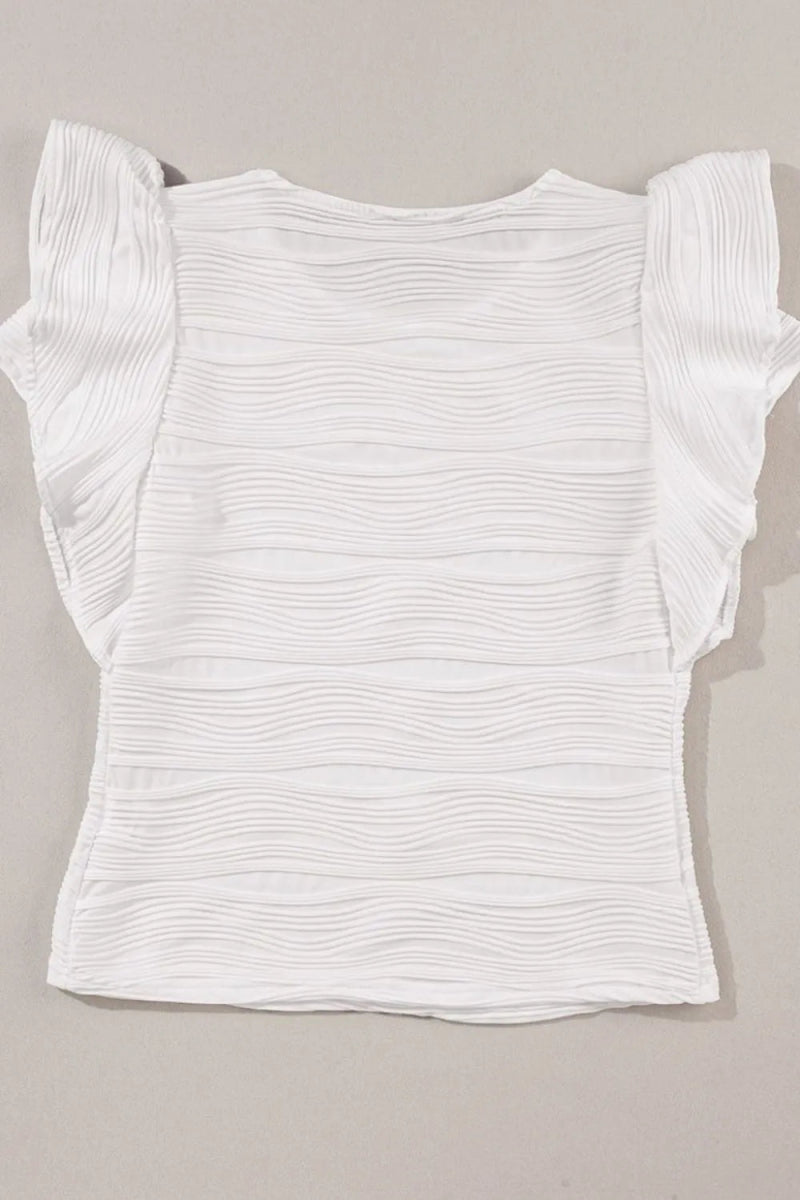 Ruffled Round Neck Textured Top - Love Salve