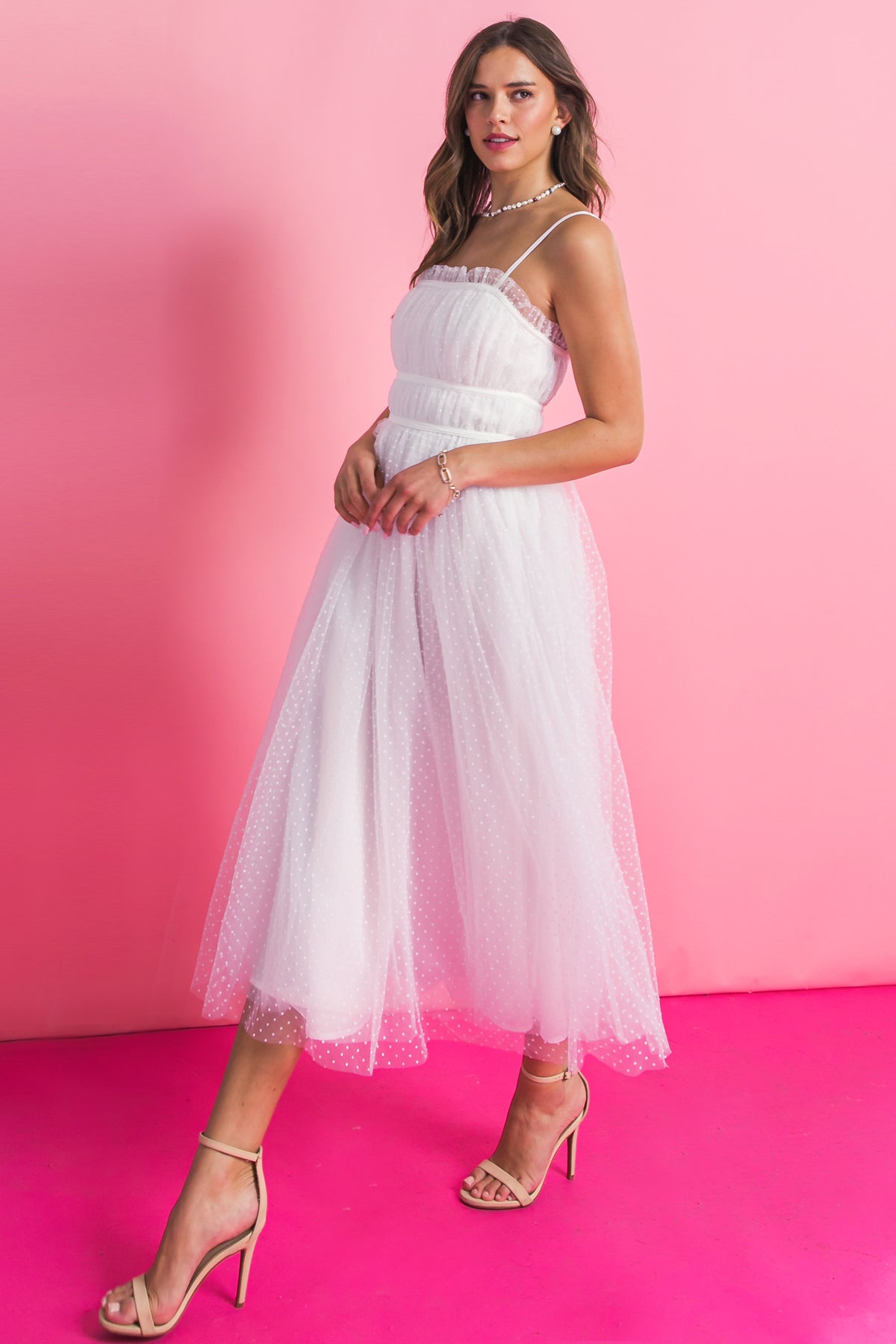 Won Your Heart Tulle Midi Dress Polka Dot With Back Zipper