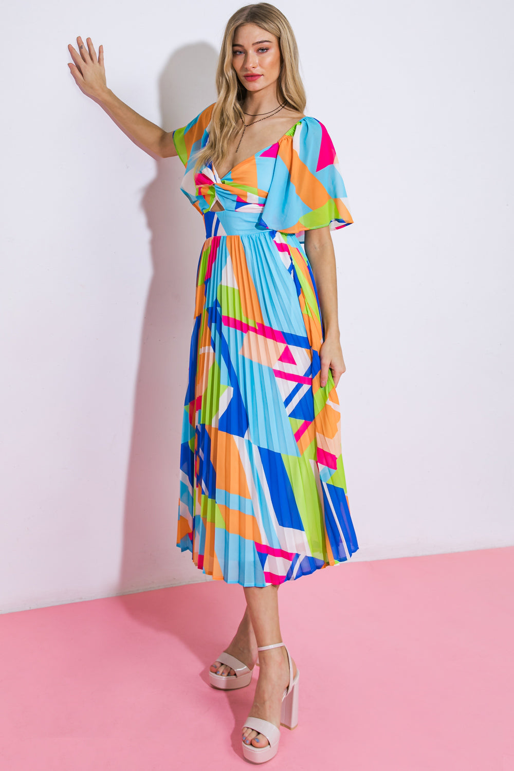 Still In To You Woven Midi Dress With Sweetheart Neckline