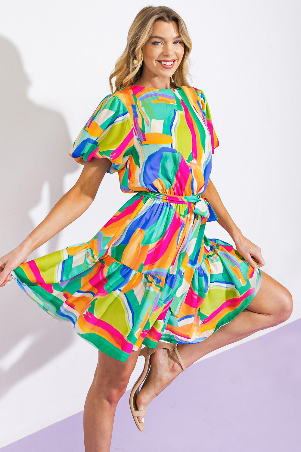 TURNING A NEW LEAF WOVEN MINI DRESS