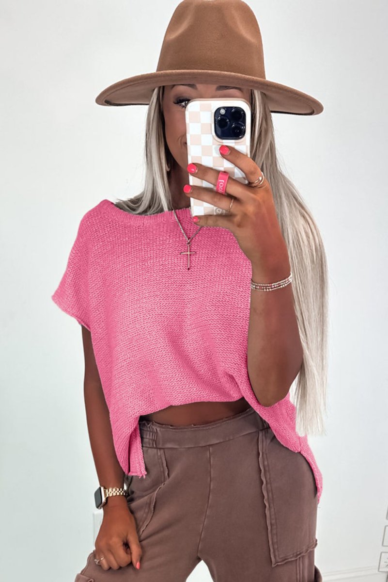 Sachet Pink Solid Color Sweater Tee with Side Slits Fashion - Love Salve