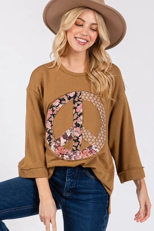 SAGE + FIG Floral Peace Patch Round Neck Top for Women - Love Salve