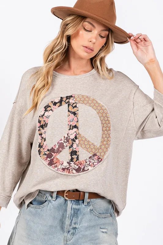 SAGE + FIG Floral Peace Patch Round Neck Top for Women - Love Salve