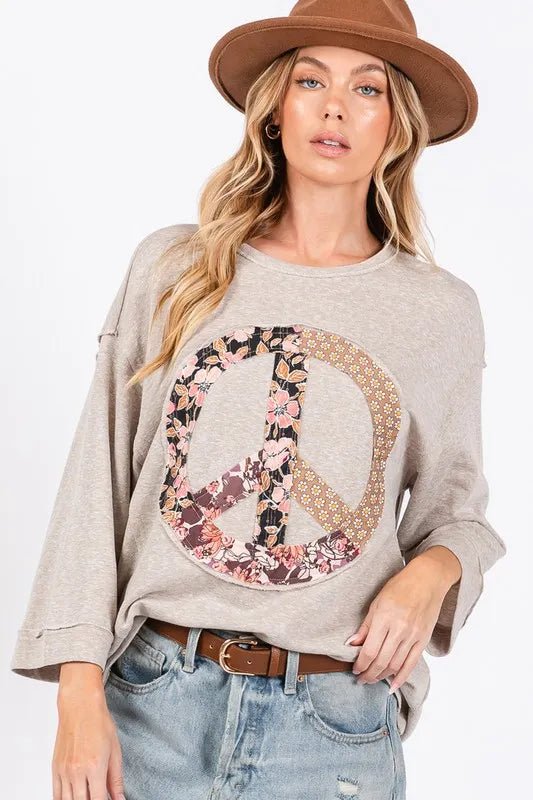 SAGE + FIG Floral Peace Patch Round Neck Top for Women - Love Salve