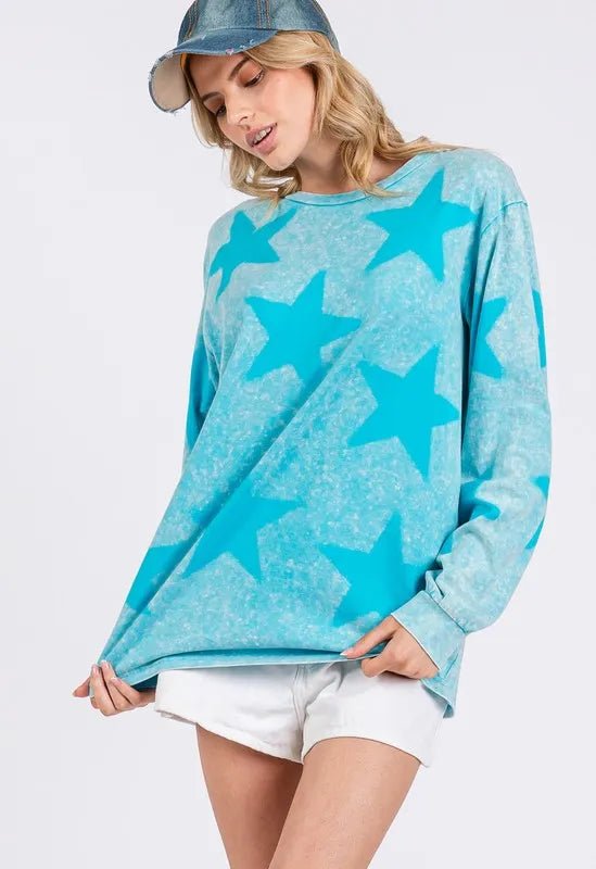 SAGE + FIG Mineral Wash Star Pattern T-Shirt for Trendy Style - Love Salve