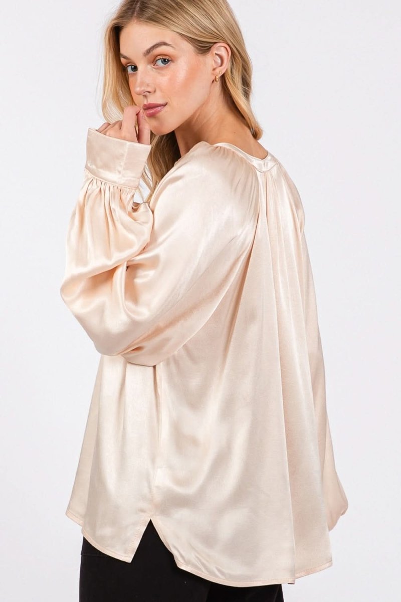 SAGE + FIG Notched Long Sleeve Blouse - Love Salve