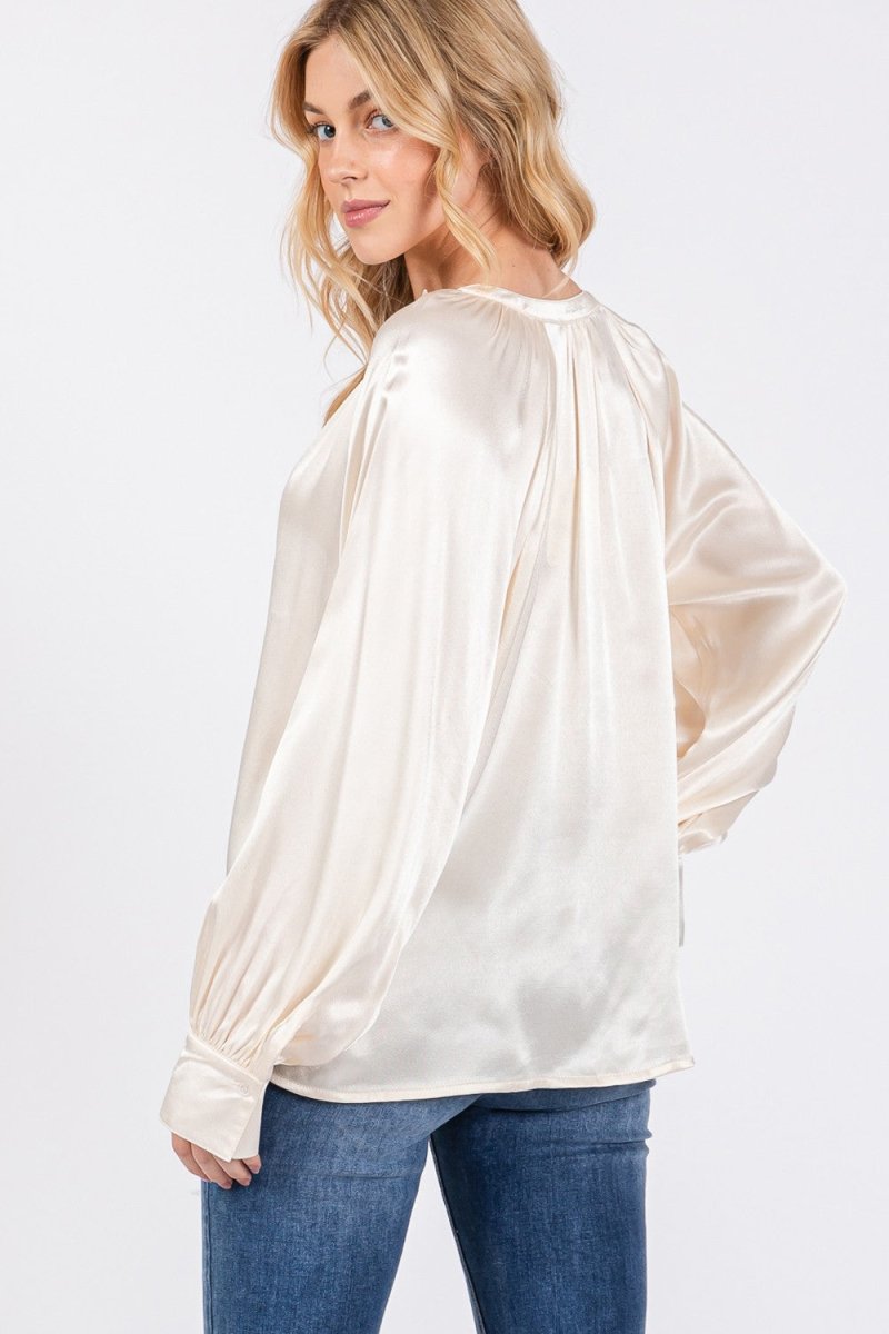 SAGE + FIG Notched Long Sleeve Blouse for Women Stylish Wear - Love Salve