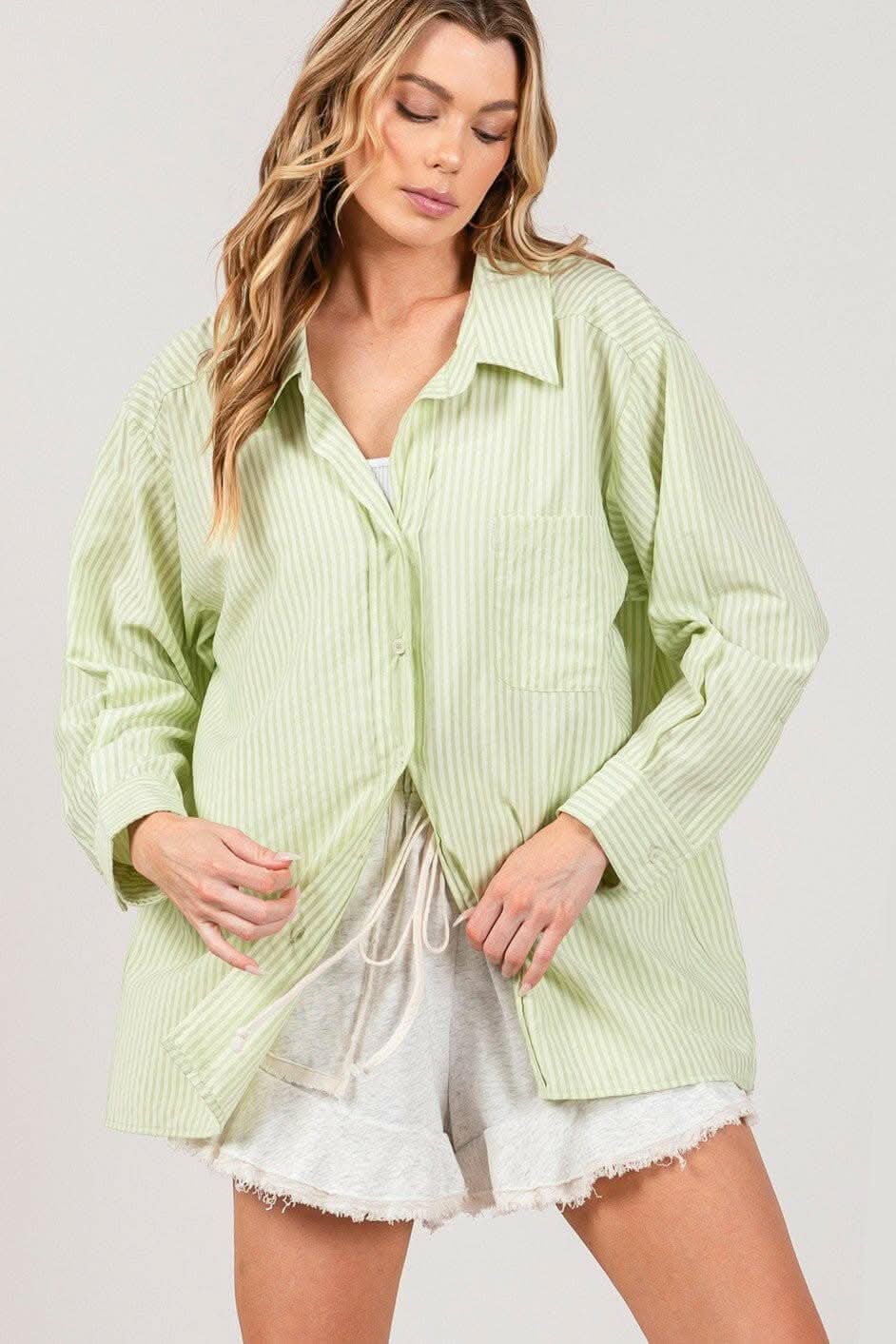 Refined Striped Dress Shirt with Button-Up Front by SAGE + FIG - Love Salve