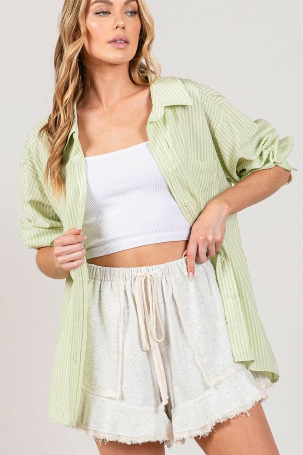 Refined Striped Dress Shirt with Button-Up Front by SAGE + FIG - Love Salve