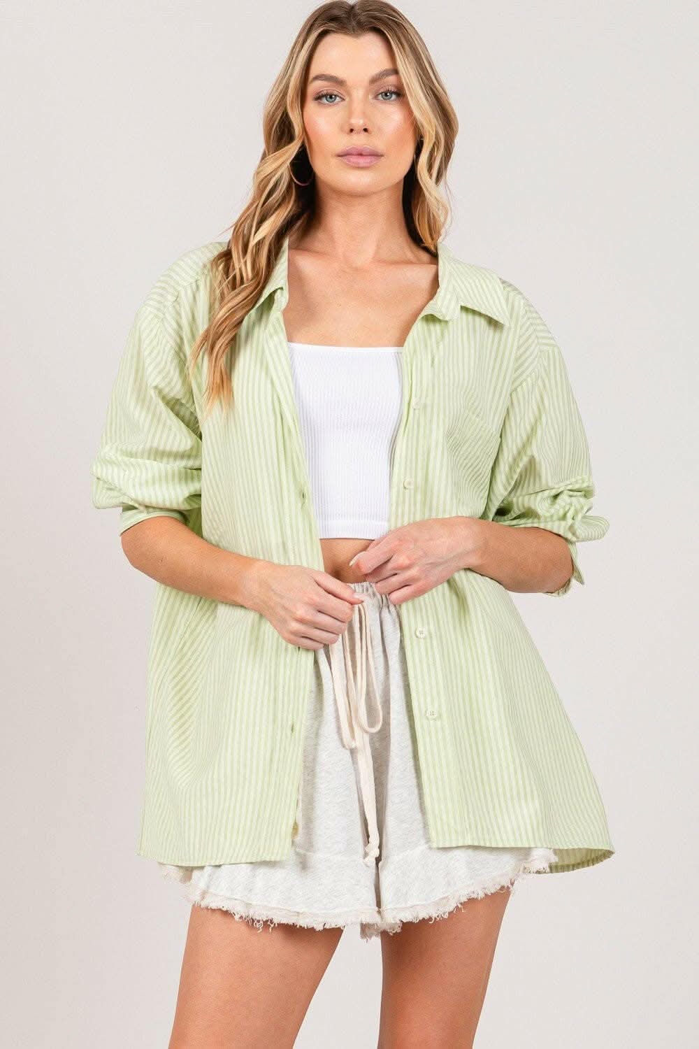 Refined Striped Dress Shirt with Button-Up Front by SAGE + FIG - Love Salve
