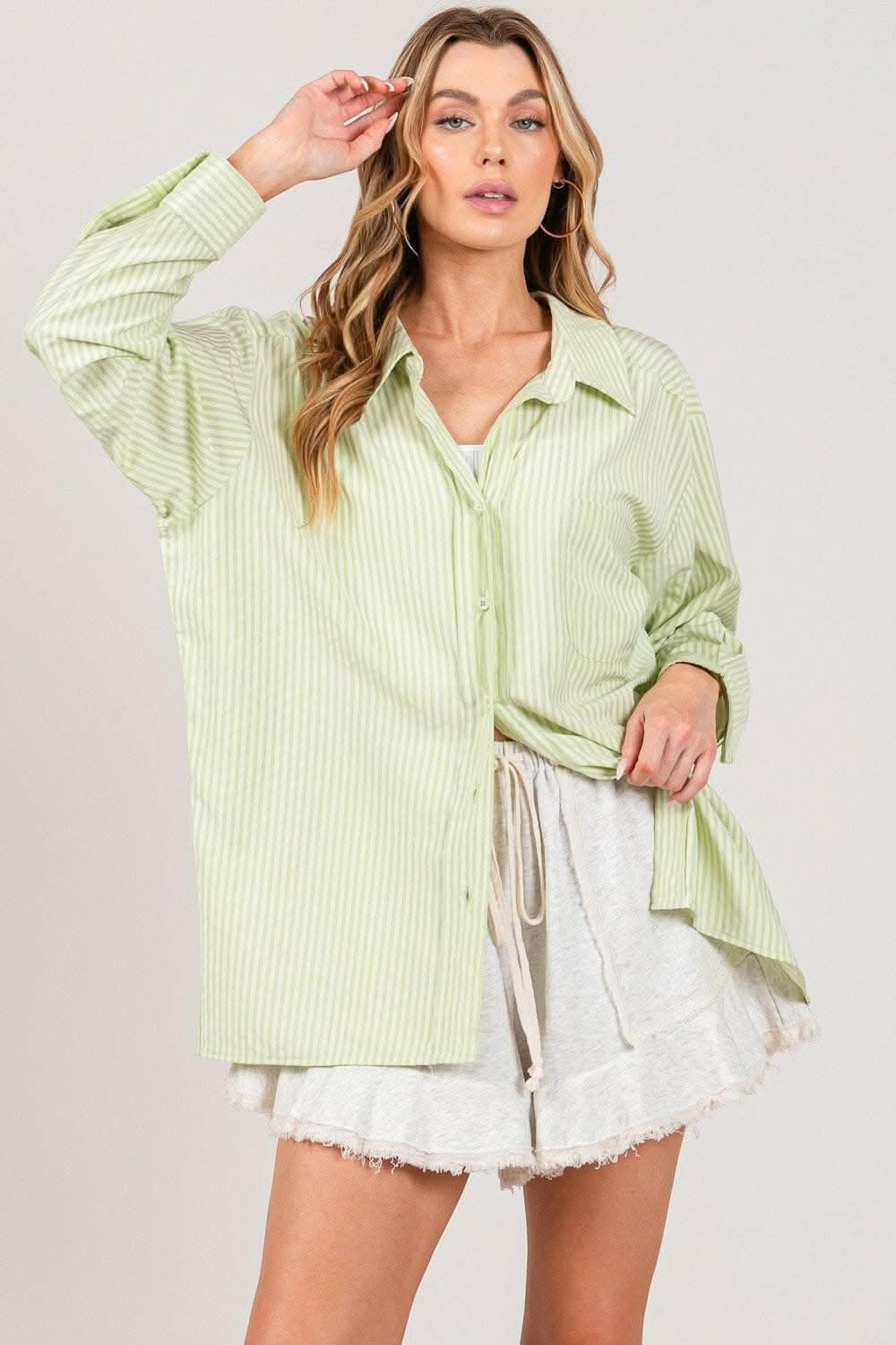 Refined Striped Dress Shirt with Button-Up Front by SAGE + FIG - Love Salve