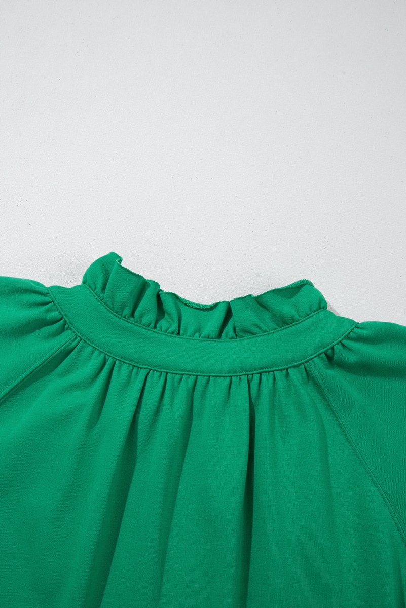Sea Green Half Zip Puff Sleeve Top and Ruffled Shorts Set - Love Salve