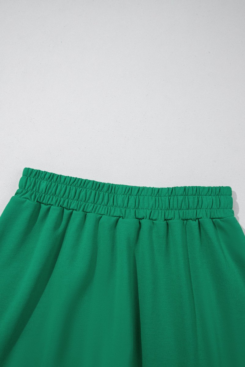 Sea Green Half Zip Puff Sleeve Top and Ruffled Shorts Set - Love Salve
