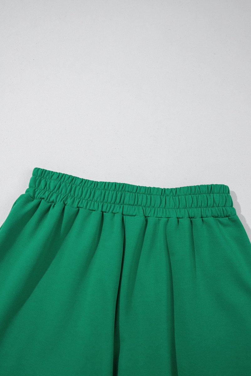 Sea Green Half Zip Puff Sleeve Top and Ruffled Shorts Set - Love Salve