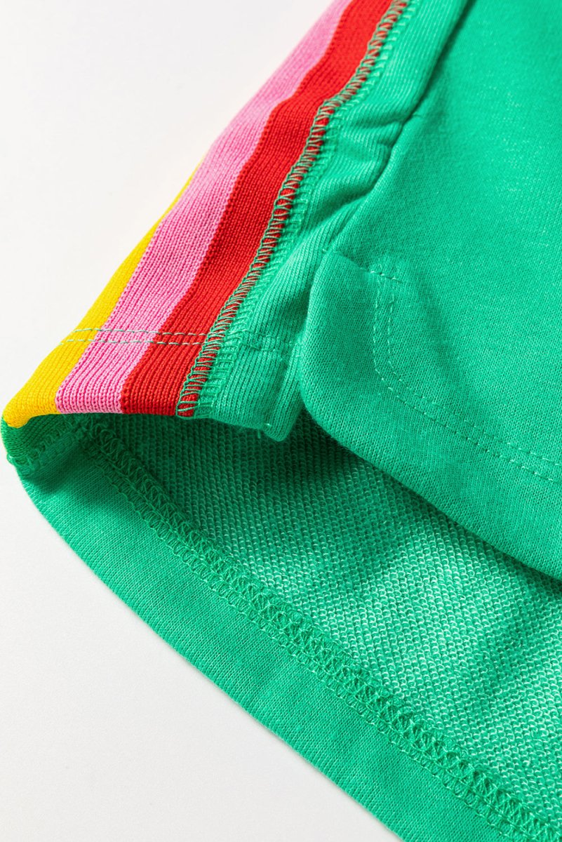 Sea Green Rainbow Colorblock Collared Short Sleeve Top 2 Piece Shorts Set - Love Salve