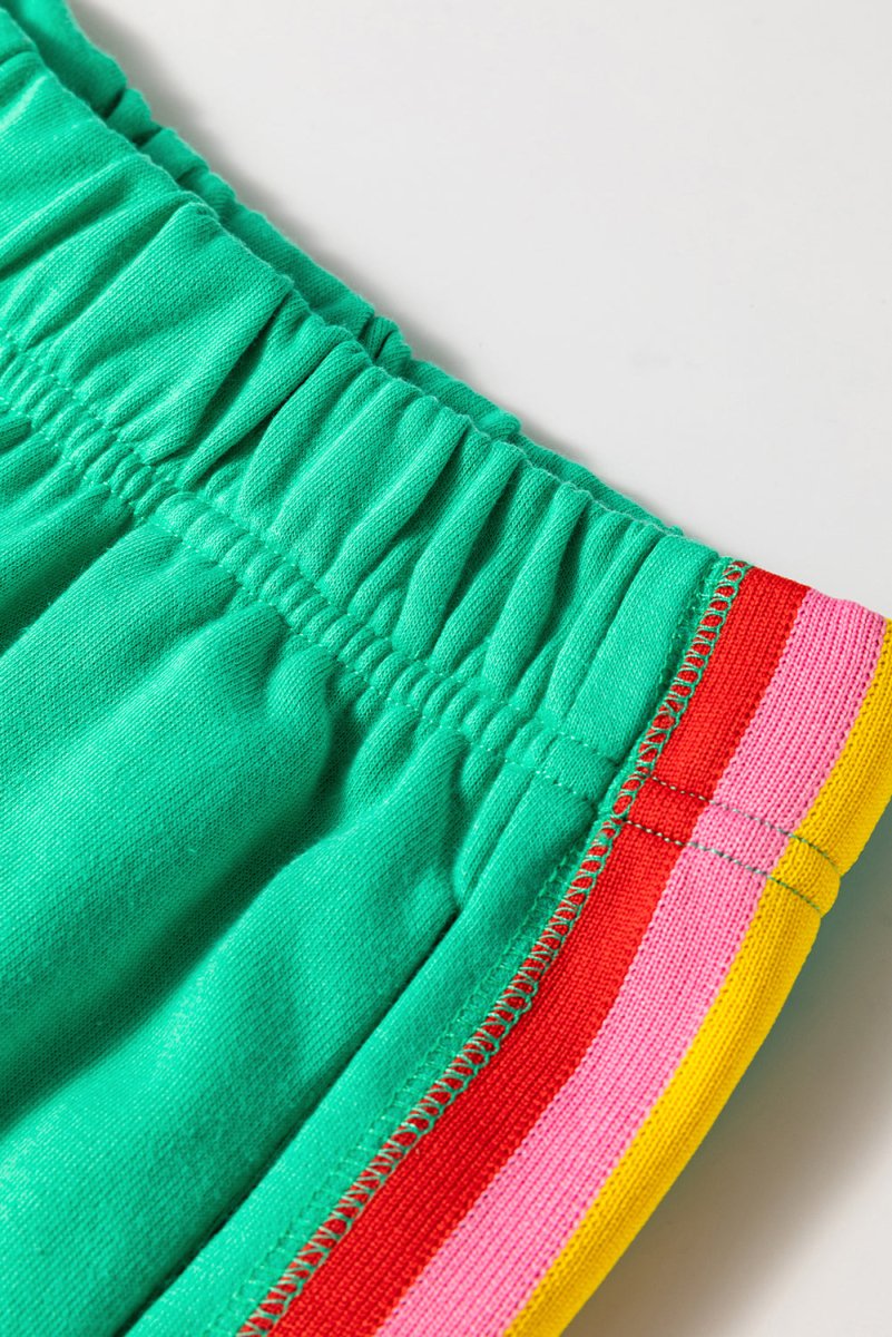 Sea Green Rainbow Colorblock Collared Short Sleeve Top 2 Piece Shorts Set - Love Salve