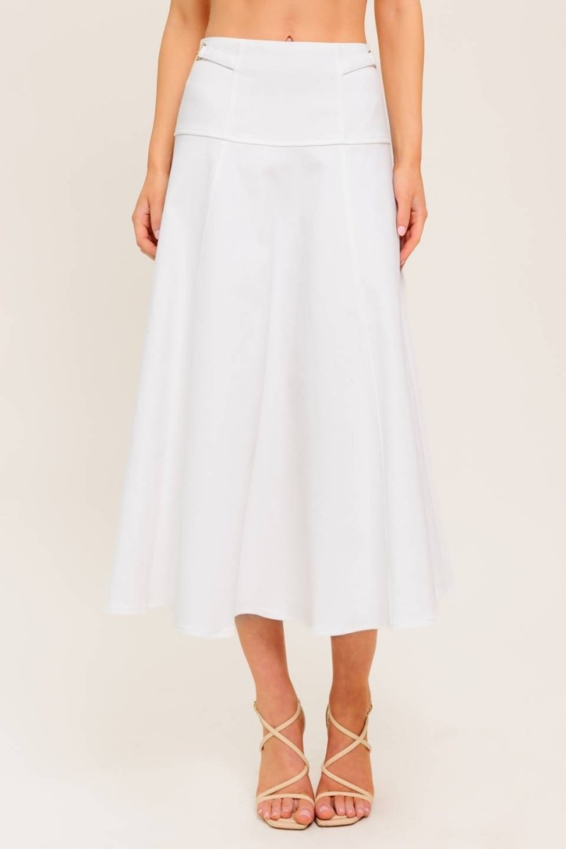 SECRET CHARM WHITE DENIM WOVEN MIDI SKIRT - Love Salve