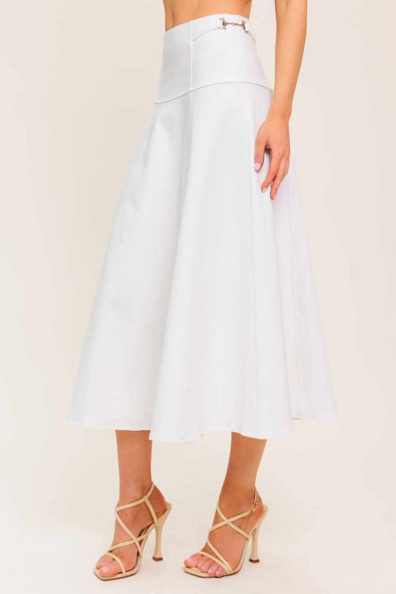 SECRET CHARM WHITE DENIM WOVEN MIDI SKIRT - Love Salve
