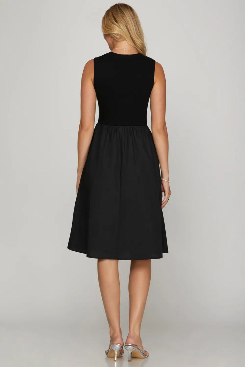 She + Sky Full Size Sleeveless Poplin Woven Midi Dress Plus Size - Love Salve
