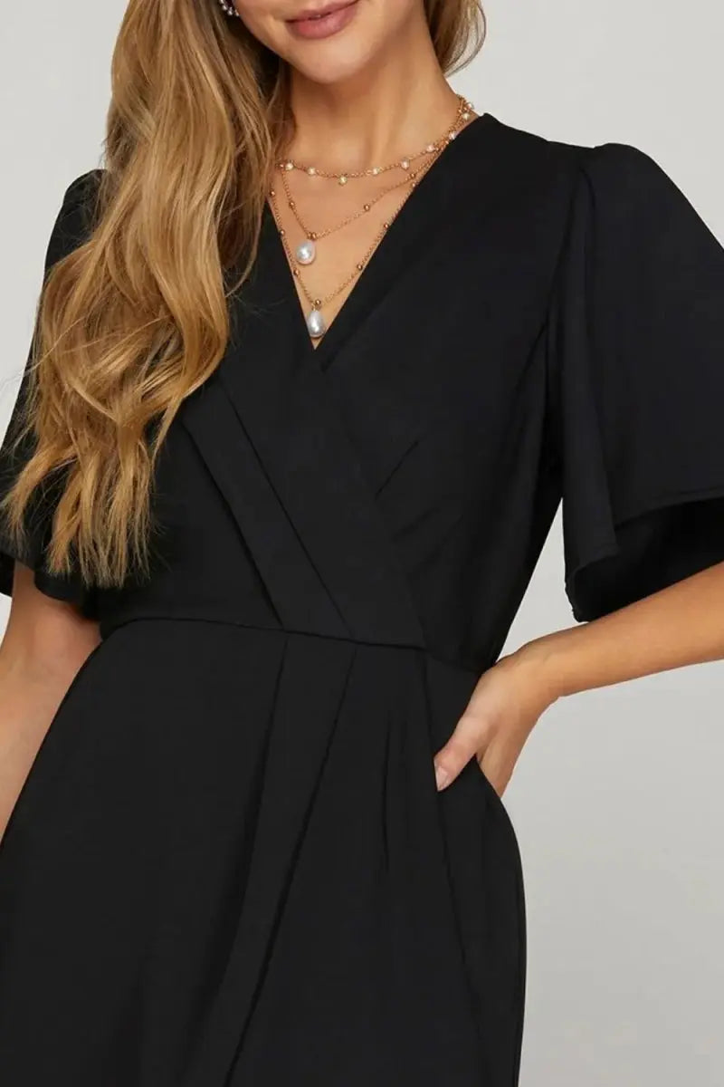 She + Sky Ruffled Surplice Short Flutter Sleeve Mini Dress - Love Salve