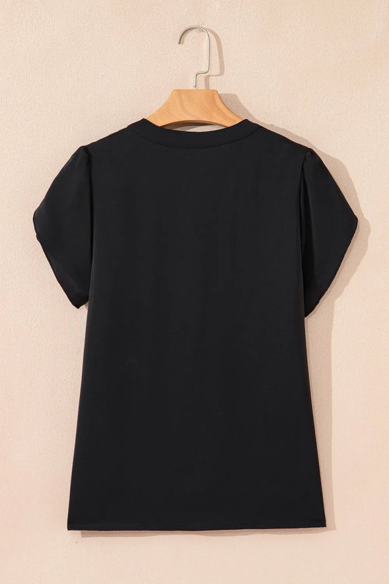 Short Sleeve Notched Blouse - Love Salve