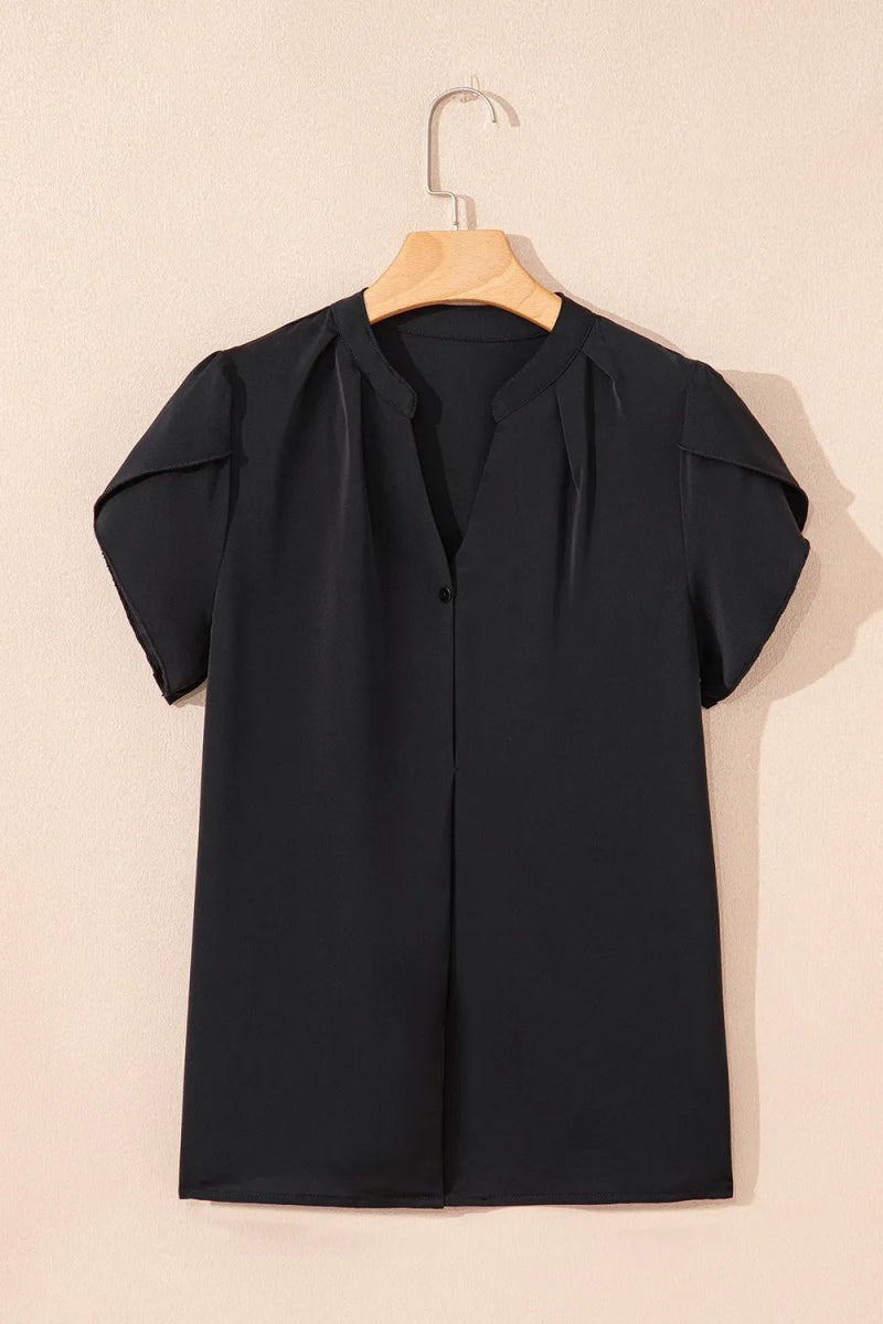 Short Sleeve Notched Blouse - Love Salve