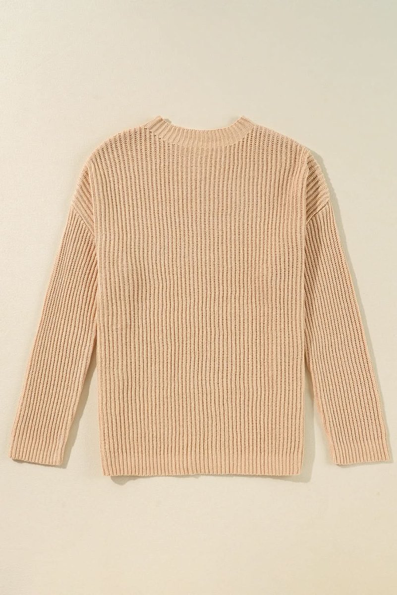 Side Slit Round Neck Long Sleeve Sweater - Love Salve