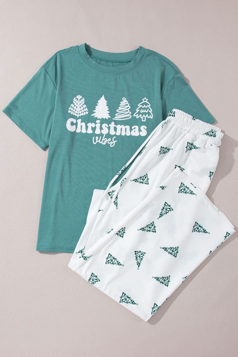 Skobeloff Christmas Tree Print Tee and Pants Lounge Set - Love Salve