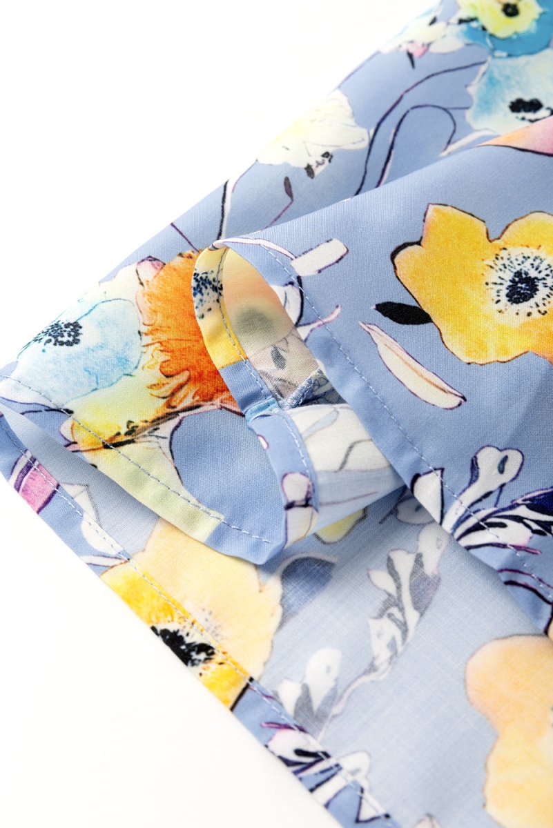 Sky Blue Flutter Sleeve V Neck Floral Top for Women - Love Salve