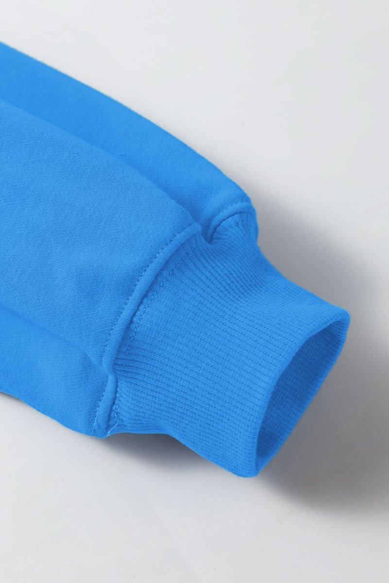 Sky Blue Solid Color Drop Shoulder Long Sleeve Basic Sweatshirt - Love Salve