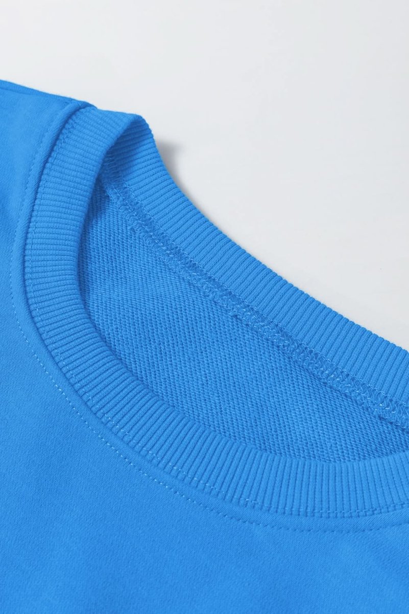 Sky Blue Solid Color Drop Shoulder Long Sleeve Basic Sweatshirt - Love Salve