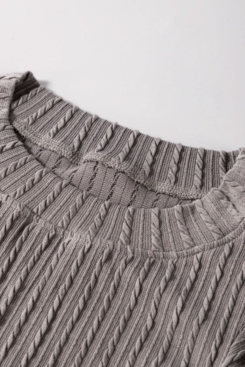 Sleet Solid Color Textured Flutter Sleeve Top - Love Salve