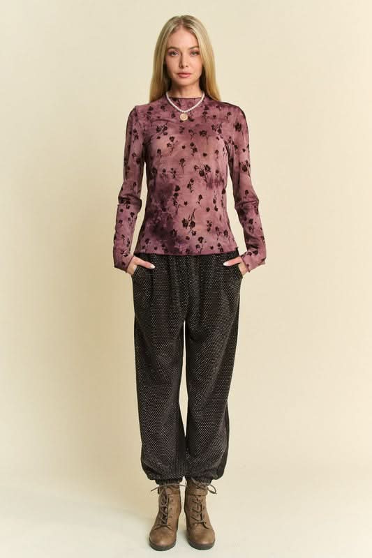 Sparkling Rhinestone-Embellished Elastic Waist Joggers - Love Salve
