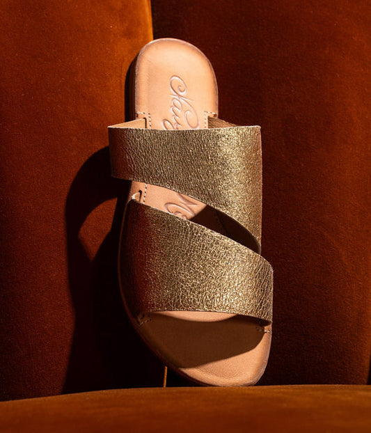 Spirited Genuine Leather Gold Sandals Cushioned Footbed Naughty Monkey