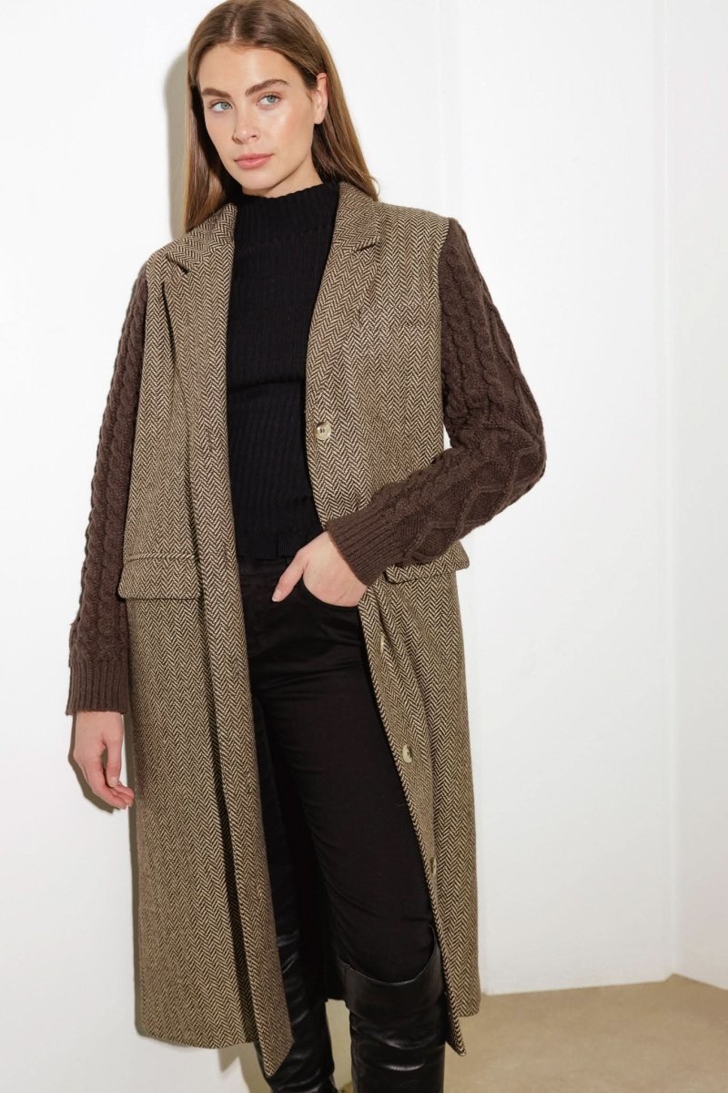 SPLASH OF JOY TWEED SWEATER COMBINATION COAT - Love Salve