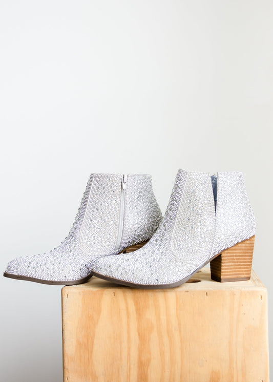 Shine Star Rhinestone Bootie Silver With Zipper Closure Naughty Monkey